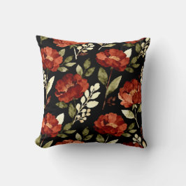 Almofada Padrão de Brasa da Colheita | Floral Vermelho Ferr