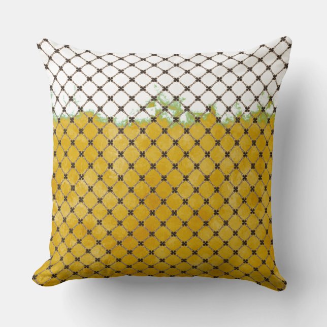 Almofada Padrão de Bronze, Amarelo-abstrato, Branco (Frente)