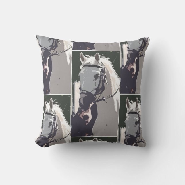 Almofada Padrão de Cabeça de Cavalo Branco Estilizado (Frente)
