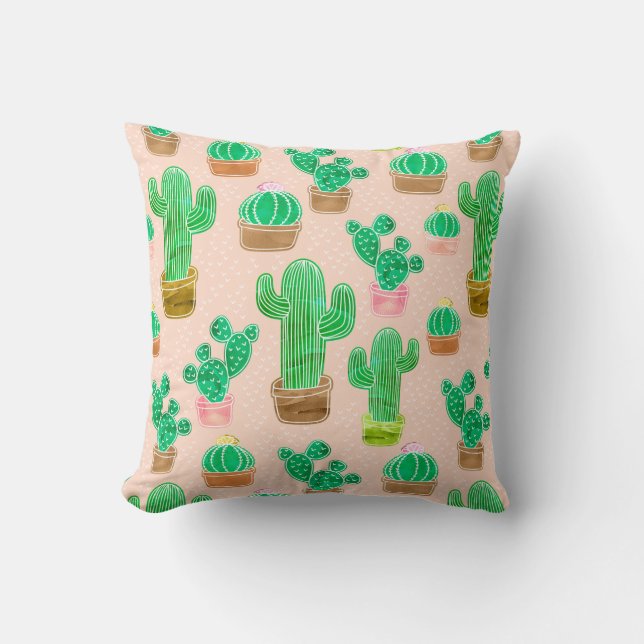 Almofada Padrão De Cactus Potente Desenhado À Mão (Frente)