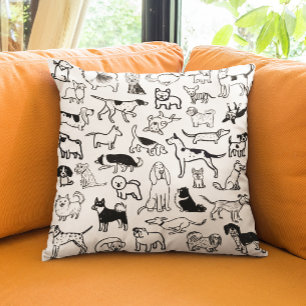 Almofada Padrão de Cães Pretos e Brancos Cute Canine Lov