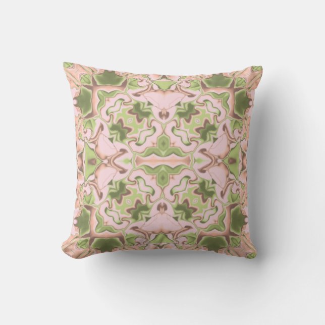 Almofada Padrão de Caleidoscópio de Renda Rosa e Verde (Frente)