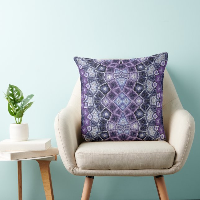 Almofada Padrão de Caleidoscópio Geométrico Roxo e Azul (Cadeira)