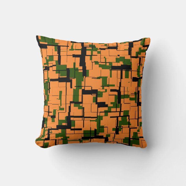 Almofada Padrão de Camo Digital Preto Laranja Verde (Frente)