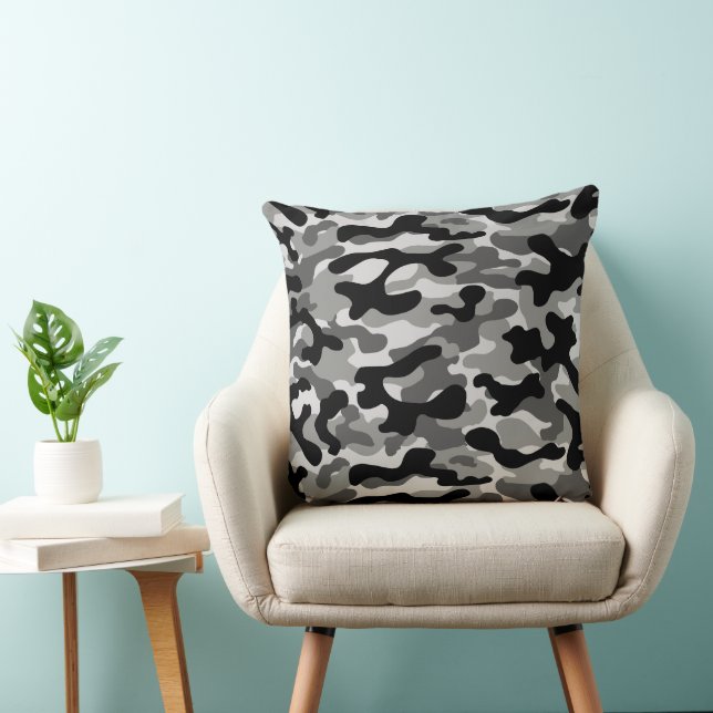 Almofada Padrão de Camuflagem Preto Cinza Branco (Cadeira)