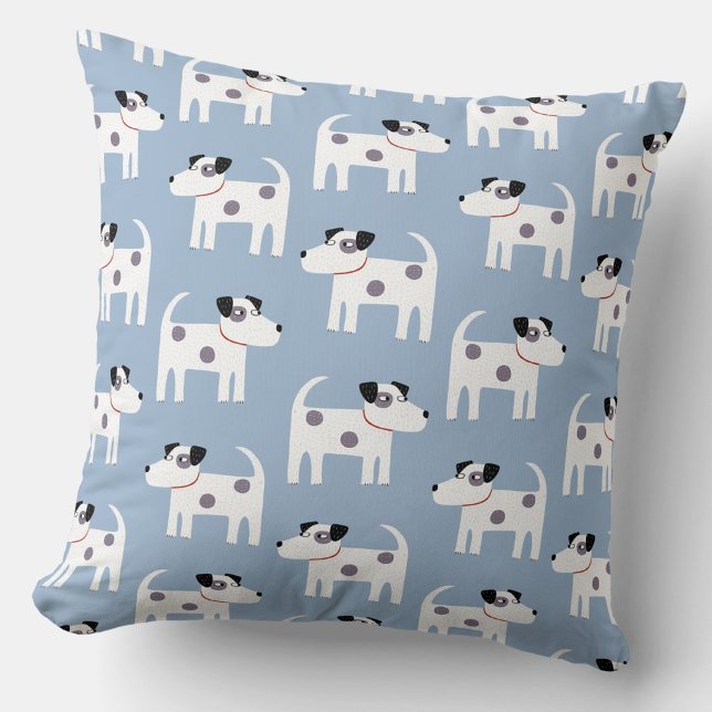 Almofada Padrão de Cão Terrier Jack Russell Azul (Parson Jack Russell terrier dog pattern throw pillow)