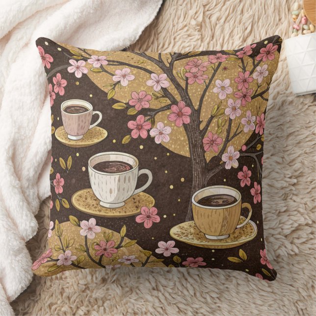 Almofada Padrão de Capa de Café Flor de Cerejeira (8) (Cobertor)