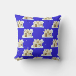 Almofada Padrão de Casa de Natal - Fundo Azul