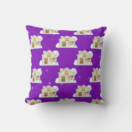 Almofada Padrão de Casa de Natal - Fundo Roxo