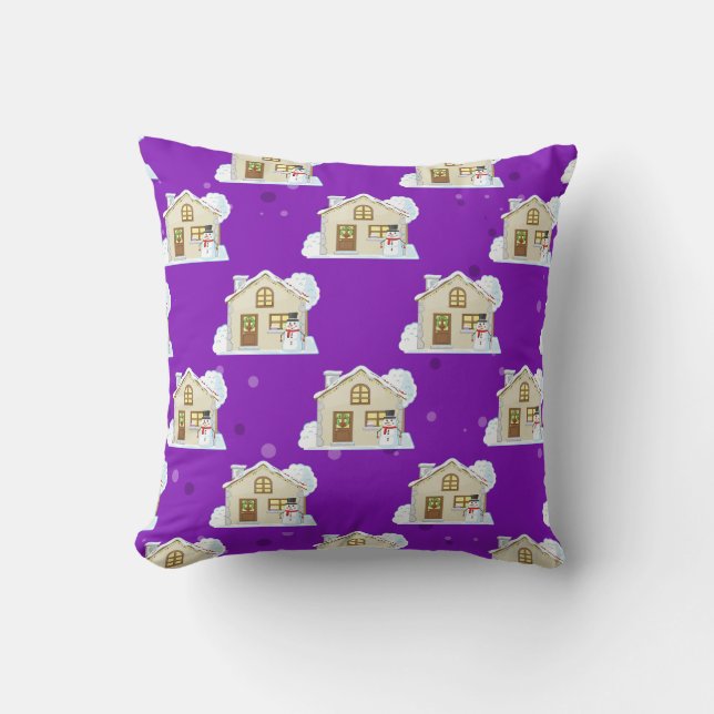 Almofada Padrão de Casa de Natal - Fundo Roxo (Frente)