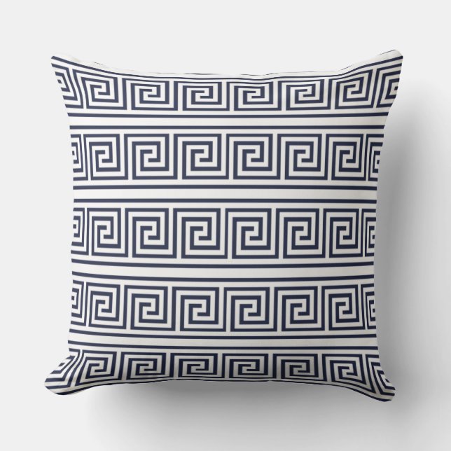 Almofada Padrão de chave grega azul elegante e moderno (Frente)