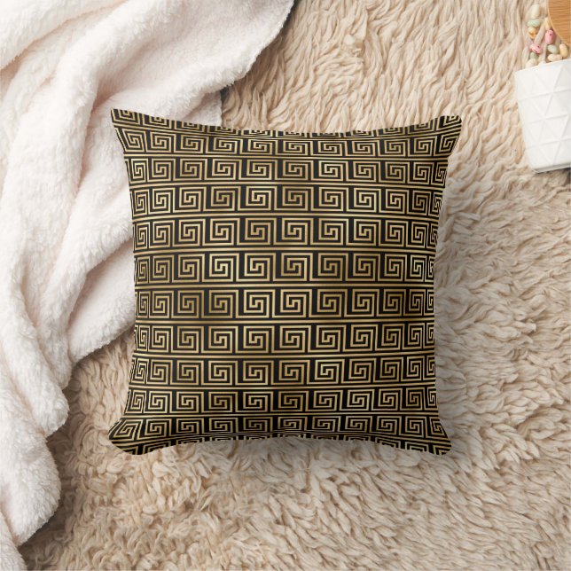 Almofada Padrão de Chave Grega Preto e Dourado (Cobertor)