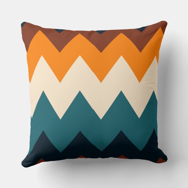 Almofada Padrão de Chevron Amarelo, azul e Turquesa (Verso)