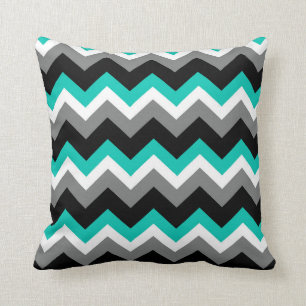 Almofada Padrão de Chevron Negro da Cinza Teal