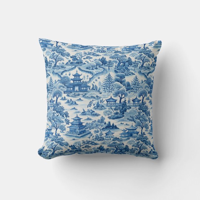 Almofada Padrão de chinoiserie azul (Frente)