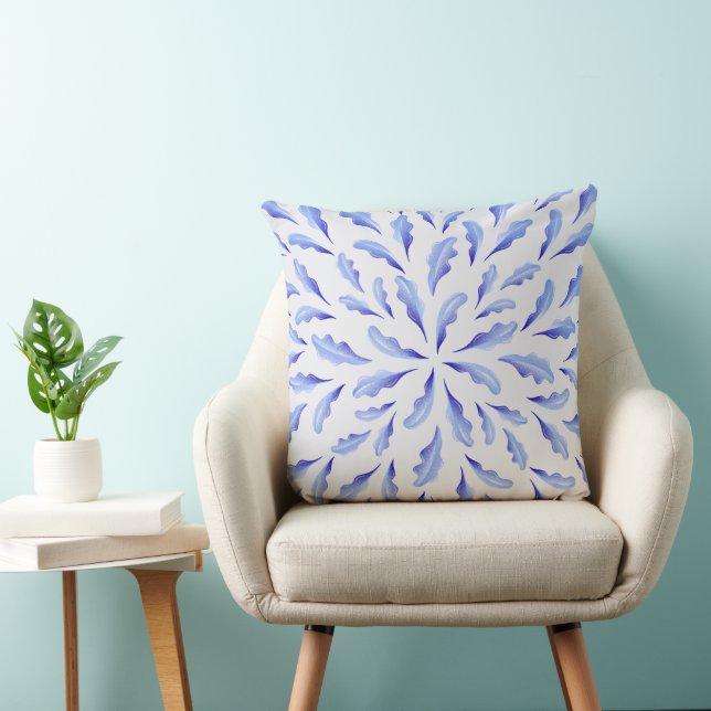 Almofada Padrão de Chinoiserie Azul e Branco - Design Cláss (Cadeira)