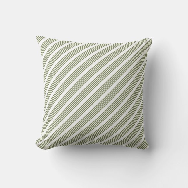 Almofada Padrão de cinco faixas verde-oliva e branco (Frente)
