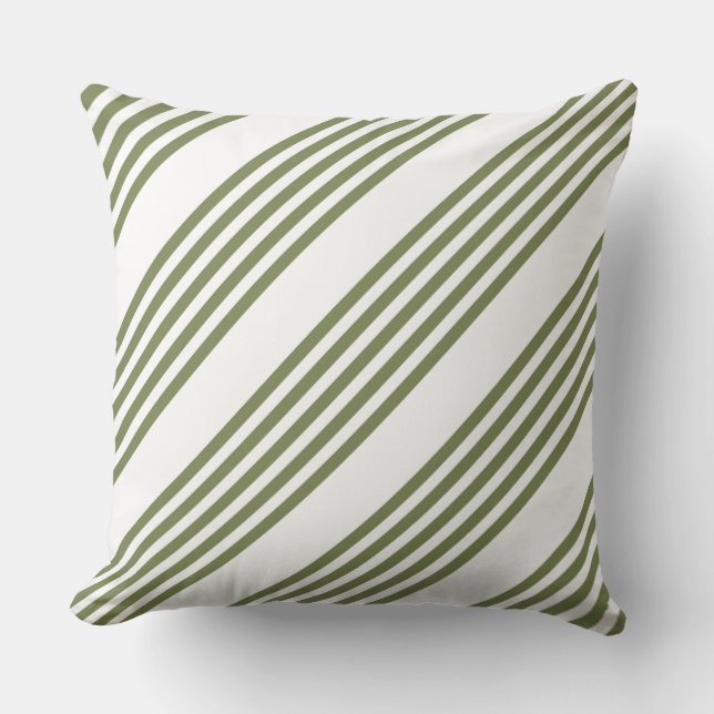 Almofada Padrão de cinco faixas verde-oliva e branco (Frente)
