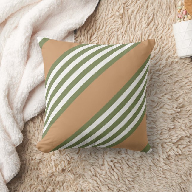 Almofada Padrão de cinco faixas, verde-oliva e branco, com  (Cobertor)