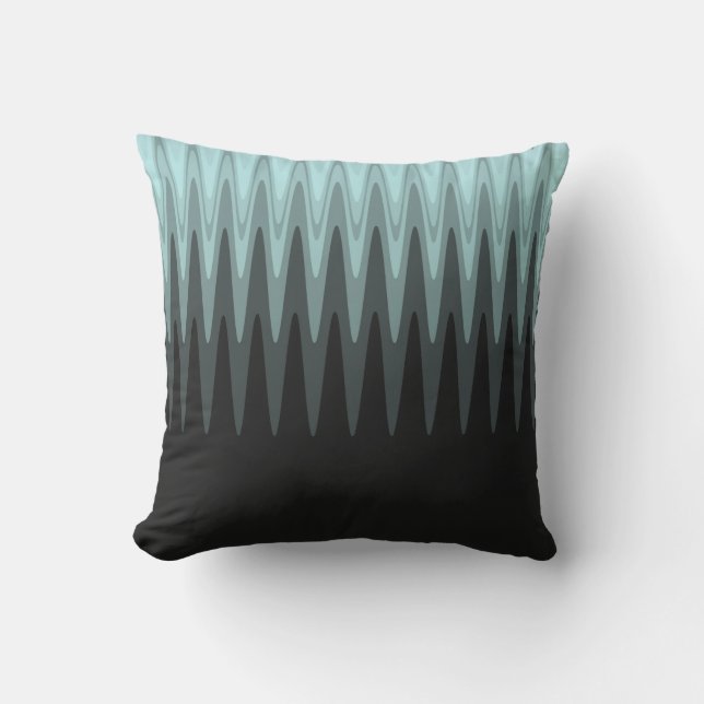 Almofada Padrão de Cinza de Teal Preto Zig Zag (Frente)