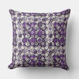 Almofada Padrão de Círculo Abstrato Roxo, Cinza e Preto