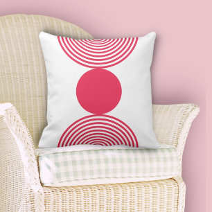 Almofada Padrão de círculo branco e rosa minimalista