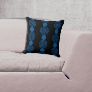 Almofada Padrão de Círculo Preto e Azul Vinculado