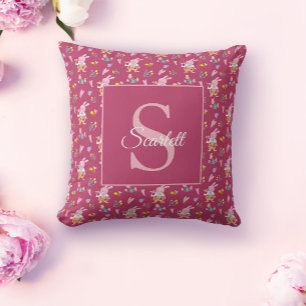 Almofada Padrão de coelho magenta bonito do jardim Monogram