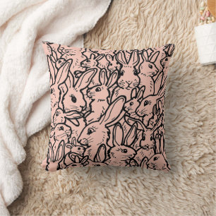 Almofada Padrão de coelho rosa e preto desenhando coelhinh