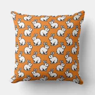 Almofada Padrão de coelhos - Preto e Branco com Laranja
