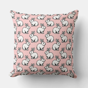 Almofada Padrão de coelhos - Preto e Branco com rosa esmaec
