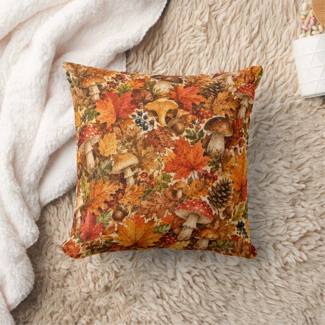 Almofada Padrão de Cogumelo da Floresta de Outono | Folhas  (Cobertor)