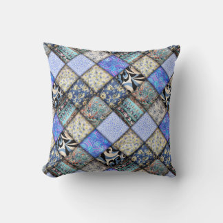 Almofada Padrão de Coleta de Patchwork do Blue Faux