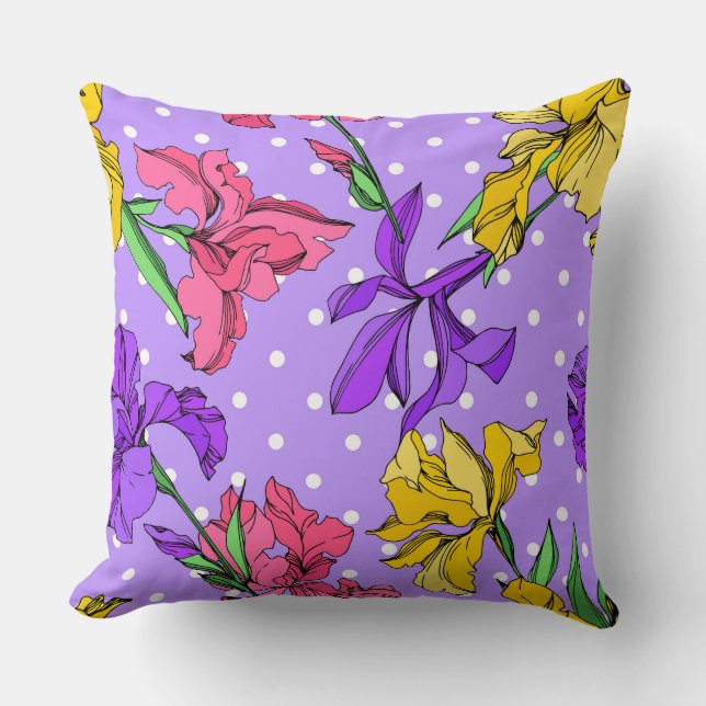 Almofada Padrão de colheita floral roxo de tinta gravada (Frente)