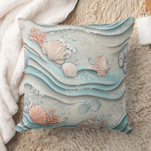 Almofada Padrão de Conchas Boho Costeira (Cobertor)