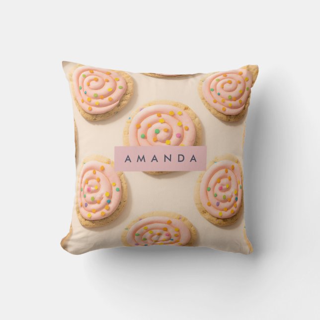 Almofada Padrão de cookie de Fosco rosa personalizado (Frente)