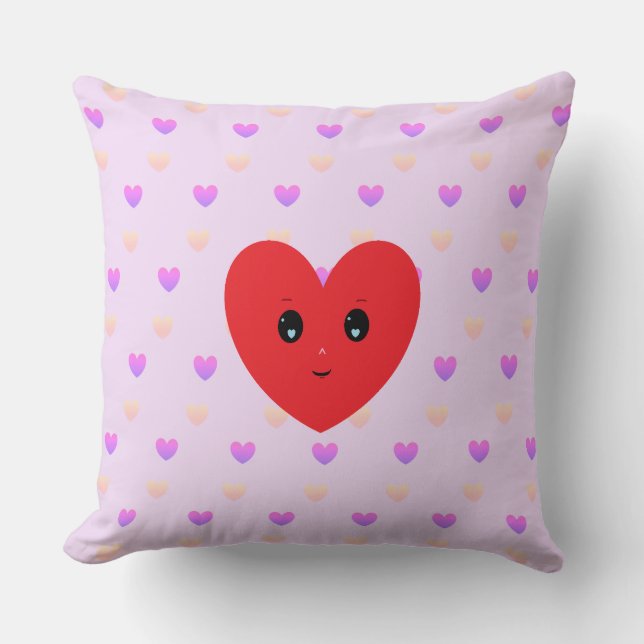 Almofada Padrão de Coração Rosa Claro e Violeta (Frente)