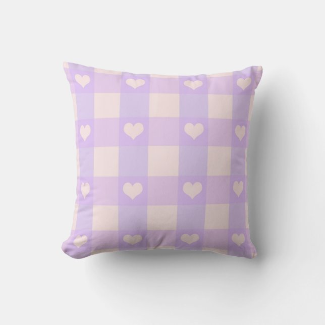 Almofada Padrão de Coração Roxo e Rosa Pálido (Frente)