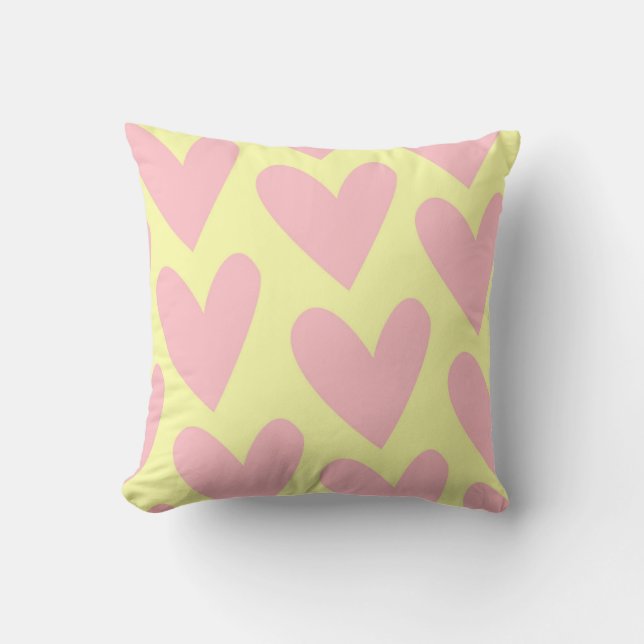 Almofada Padrão de Coração Simples, Cor-de-Rosa Amarelo, Y2 (Frente)