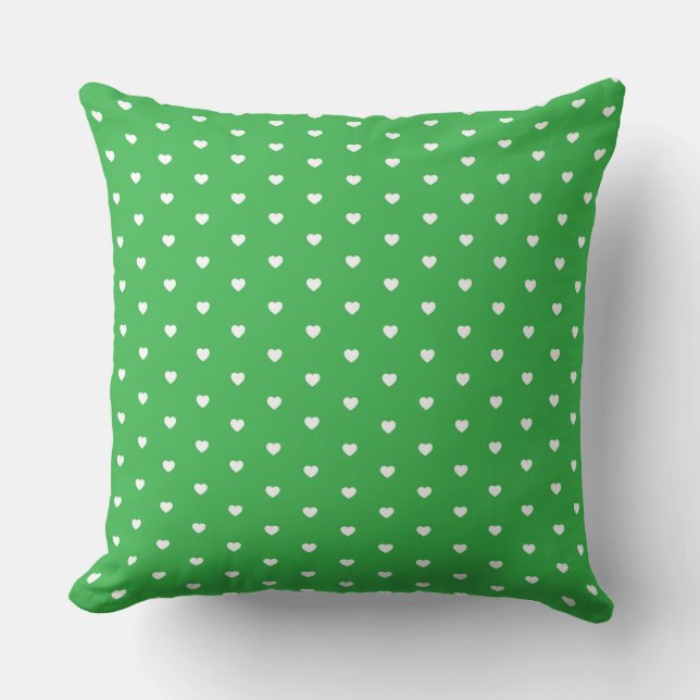 Almofada Padrão de Coração Verde e Branco Vibrante (Frente)