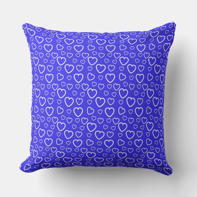 Almofada Padrão de Corações de Amor Azuis e Brancos (Frente)