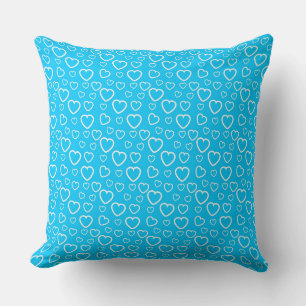 Almofada Padrão de Corações de Amor Azul e Branco Médio