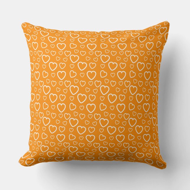 Almofada Padrão de Corações de Amor Laranja e Branco (Frente)