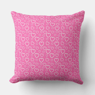 Almofada Padrão de Corações de Amor Rosa e Branco