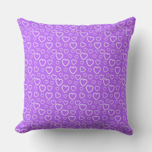 Almofada Padrão de Corações de Amor Roxo e Branco