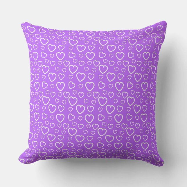 Almofada Padrão de Corações de Amor Roxo e Branco (Frente)