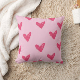 Almofada Padrão de Corações Desenhados à Mão Rosa Fofo Deco