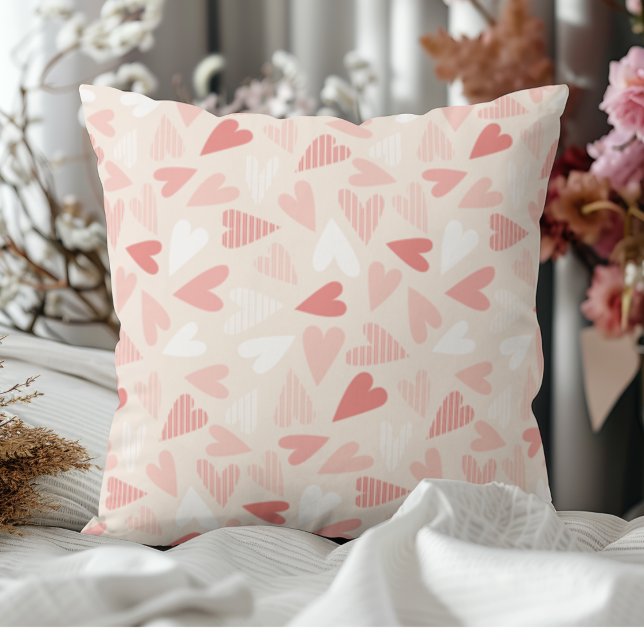 Almofada Padrão de Corações Rosa Chic Decoração do Dia dos  (Chic Pink Hearts Pattern Valentines Day Decorative Throw Pillow)