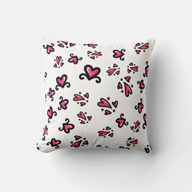 Almofada Padrão de Corações Rosas – Design Fofo de Rabiscos (Frente)