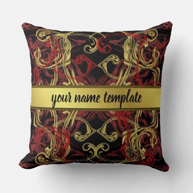 Almofada padrão de cores moderno vermelho e ouro (Frente)